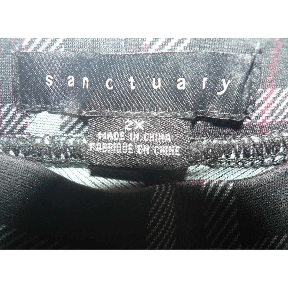 Sanctuary Womens Plus Size Elastic Waist Stretch Plaid Crop Leggings in Black 2X
